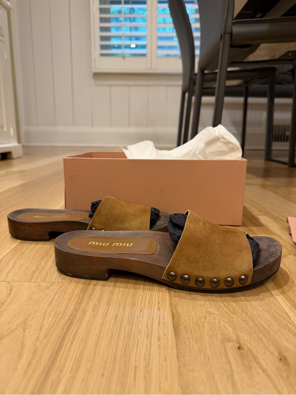Miu Miu brown suede clogs sandals